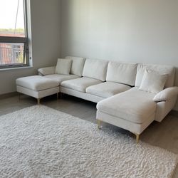 White Velvet Couch With Chase Seat And Stool