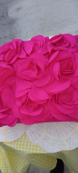 Hot Pink 3D Rose Decorative Throw Pillow