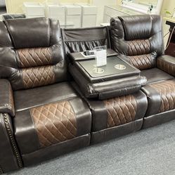 NEW SOFA AND LOVESEAT WITH OPTIONAL RECLINER, TWO TONE, BROWN, INCLUDING FREE DELIVERY