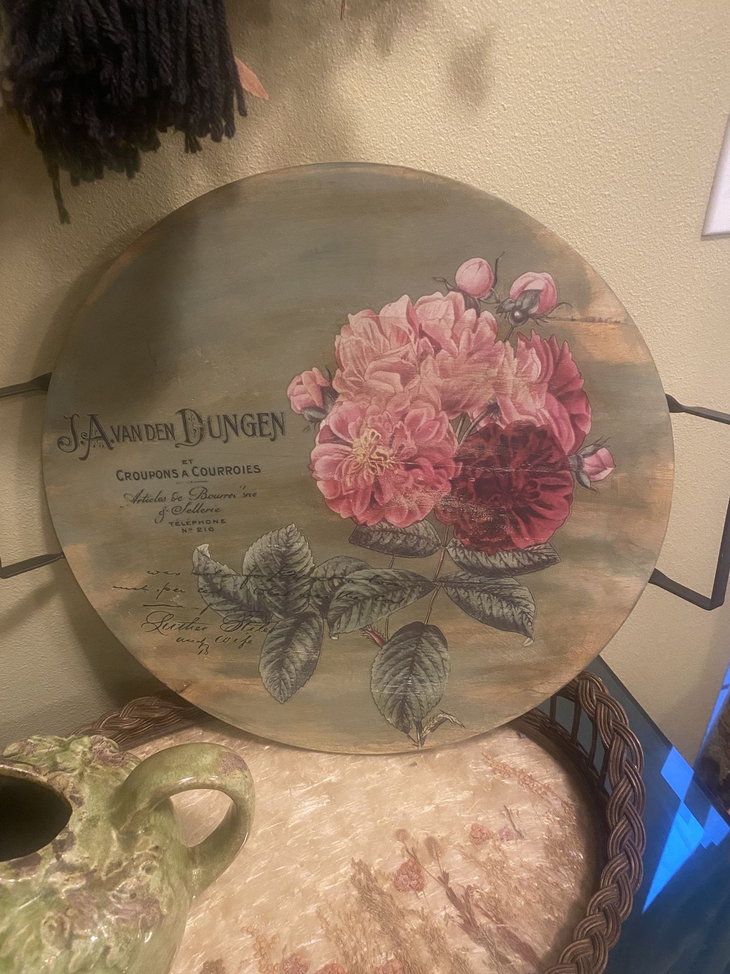 Large round tray with metal handles