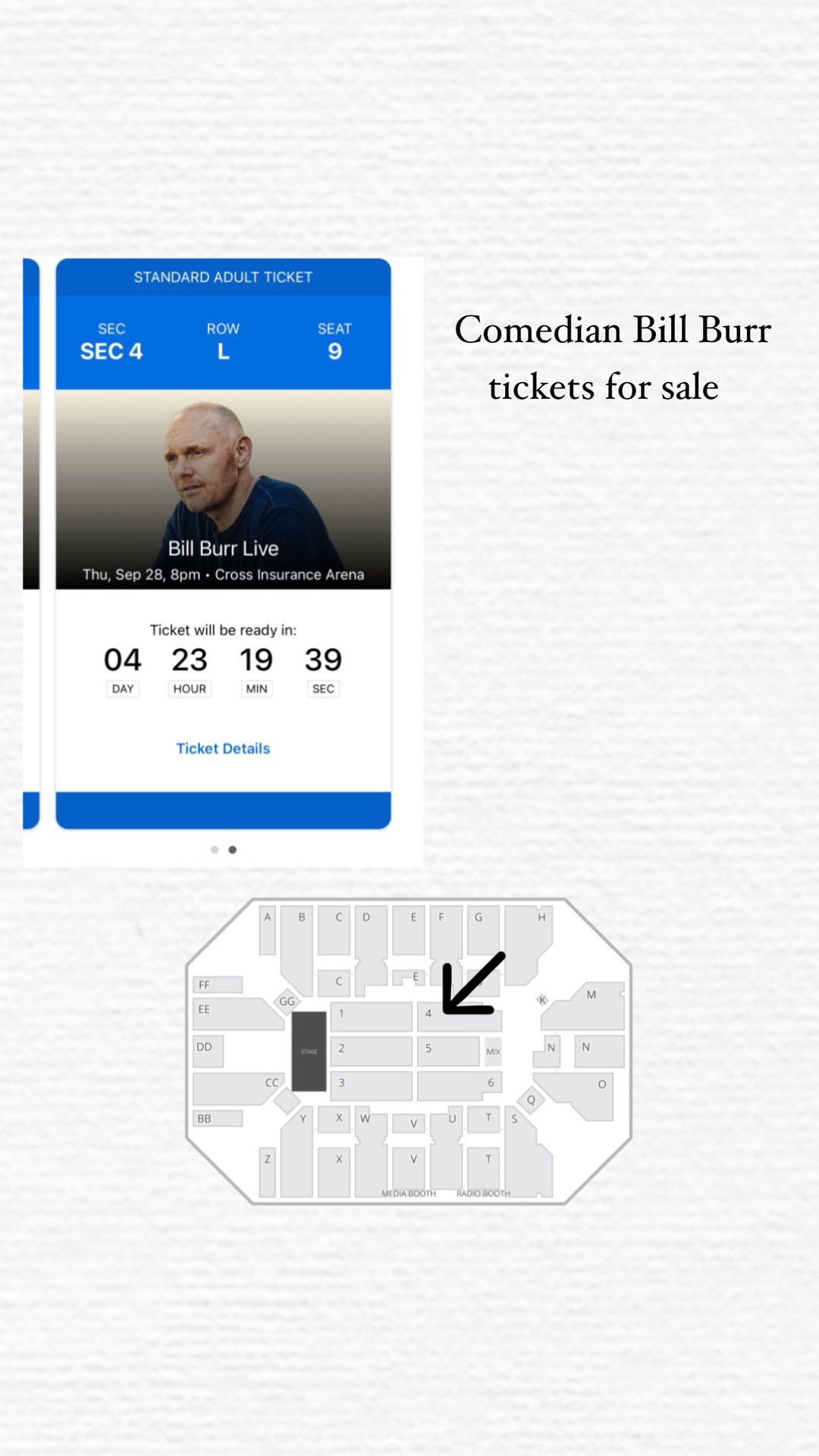 TWO BILL BURR TICKETS FOR SALE 9.28