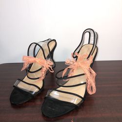 Black Heel Sandals Sz. 11 Who What Wear Jolie Quarter Strap Clear peach lace