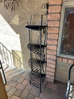 4-Tier Wrought Iron Corner Metal Planter Stand, Black