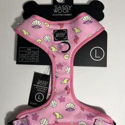 Sassy Woof Adjustable Dog Harness Pink Shell Print - Large - NEW