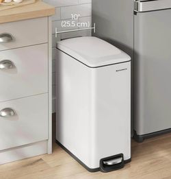 Slim Trash Can, 13-Gallon (50 L) Garbage Can for Narrow Spaces with Soft-Close Lid, Inner Bucket, and Step-on Pedal, Stainless Steel, 15 Trash Bags In
