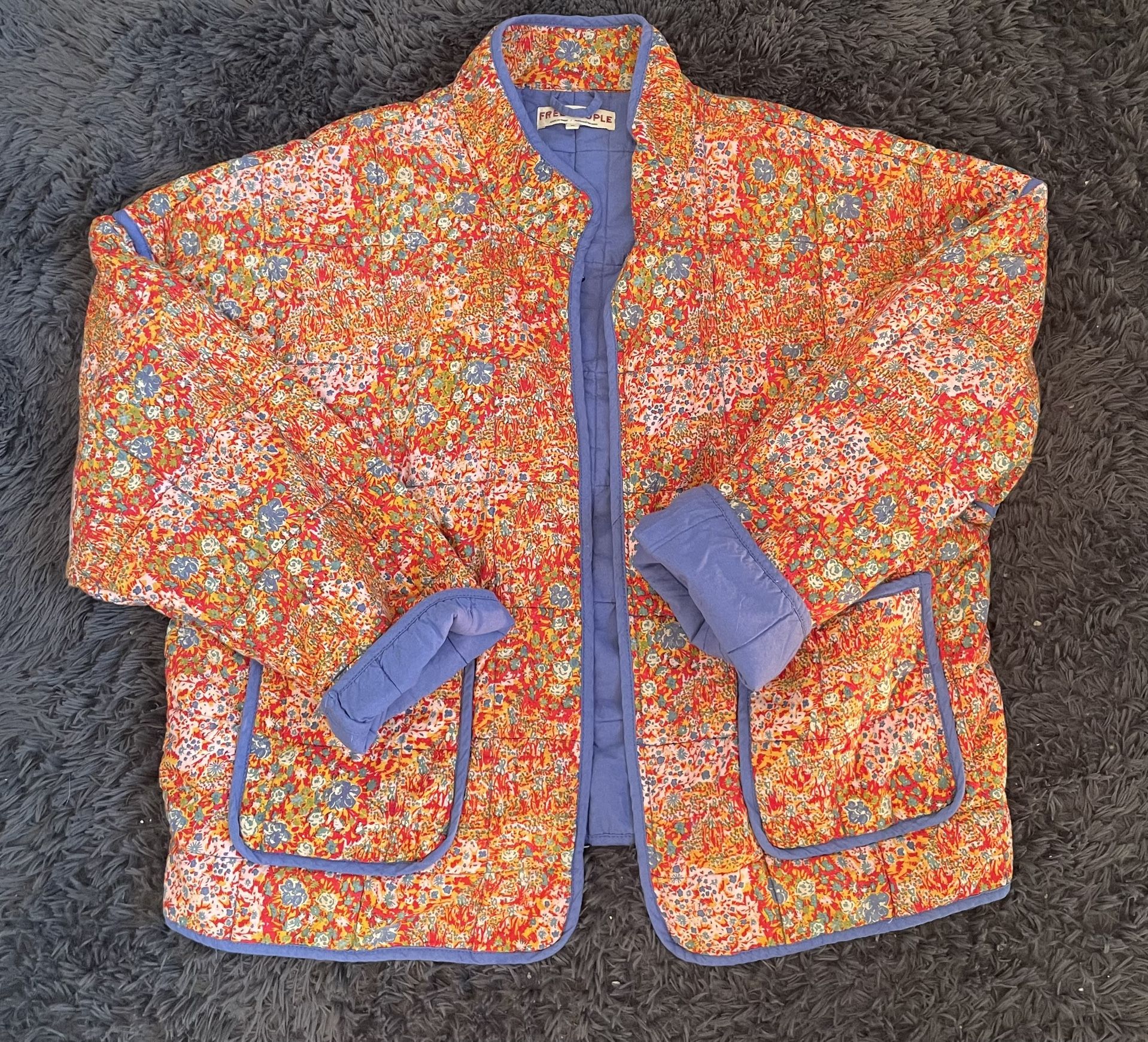 Free People Chloe Quilted Jacket Coat Candy Combo color Pink Blue | Women XL