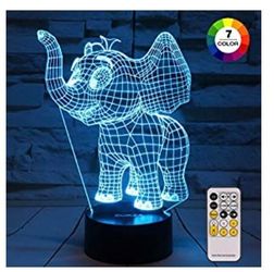 Night Light 3D lamp Elephant 7 Colors Changing Nightlight with Smart Touch & Remote Control 3D Night Lights for Kids or as Gifts for Girls Boys Kids.