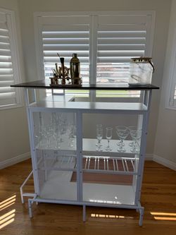 White Metal Bar Cabinet with Mesh Doors