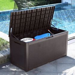 150 Gallon Large Resin Deck Box, Outdoor Storage Container for Patio Furniture Cushions Garden Tools Pool Toys Sports Equipment Waterproof Lockable St