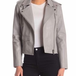 NWOT Walter Baker Liz Leather Moto Jacket Gray Sz M