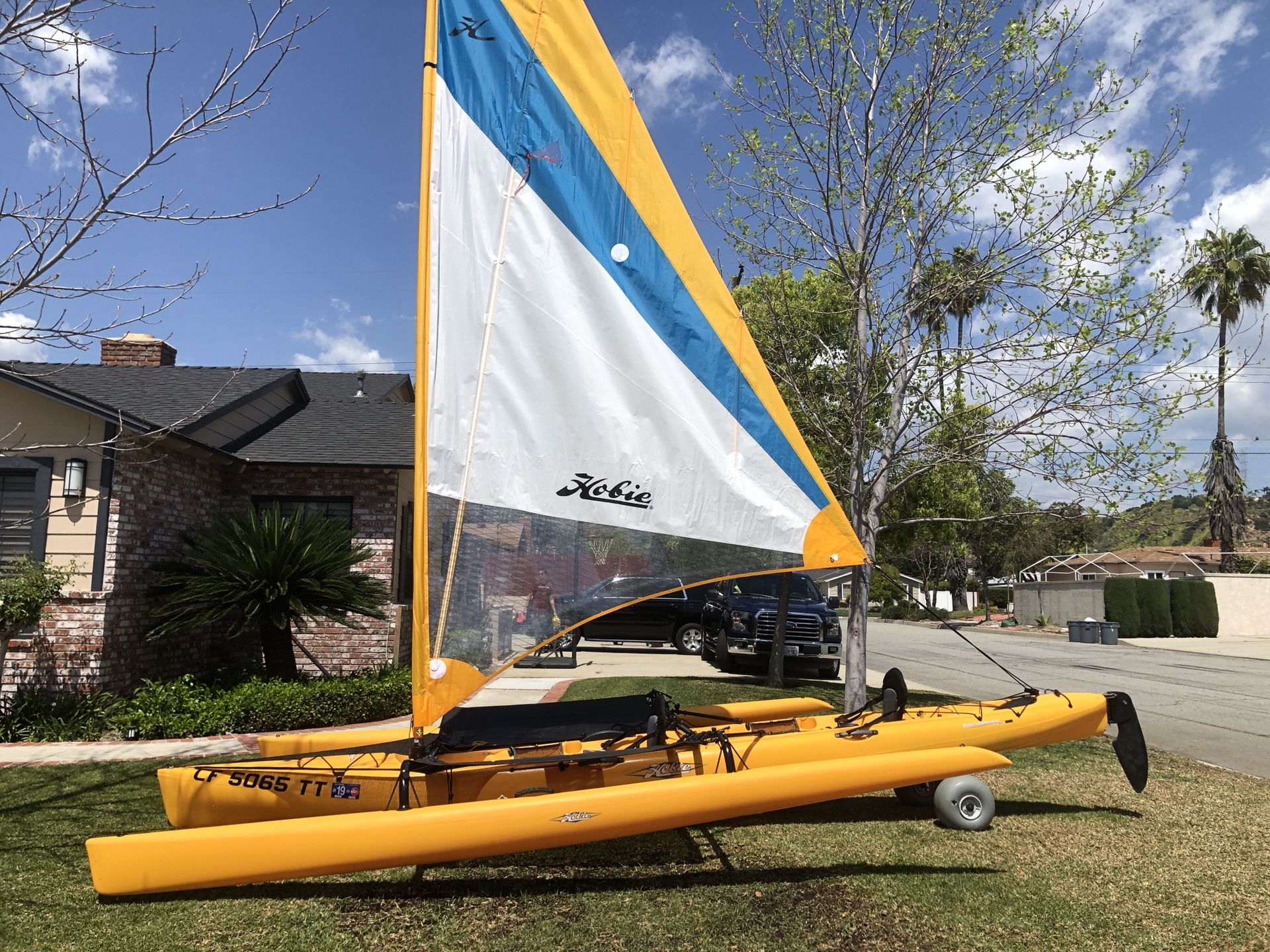 Hobie Tandem Island Sailing Kayak and Double Trailex Trailer