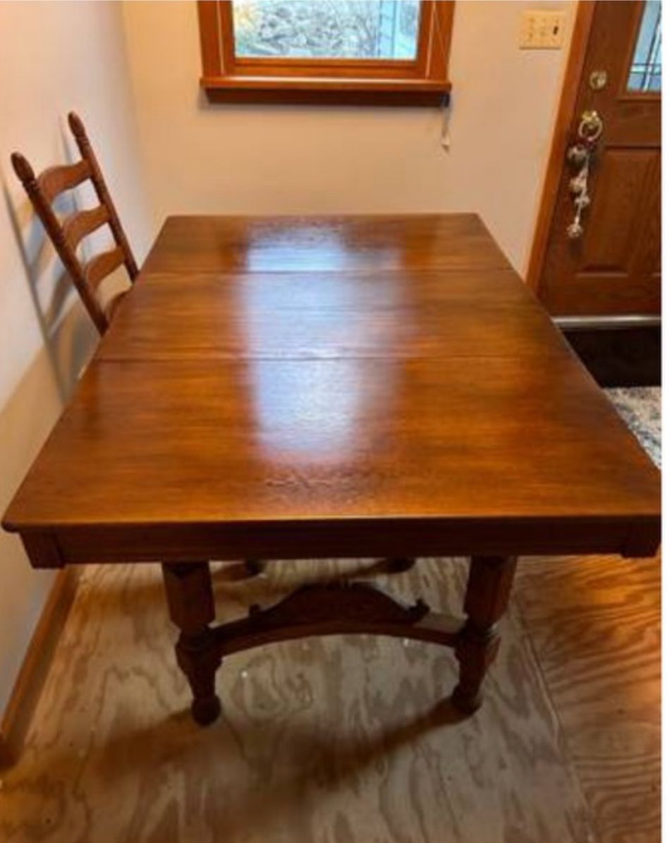 Antique Wood Table and (4) Four Chairs 