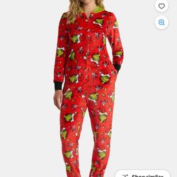 The Grinch Women’s and Women’s Plus Minky Union Suit Pajamas with Pockets, 