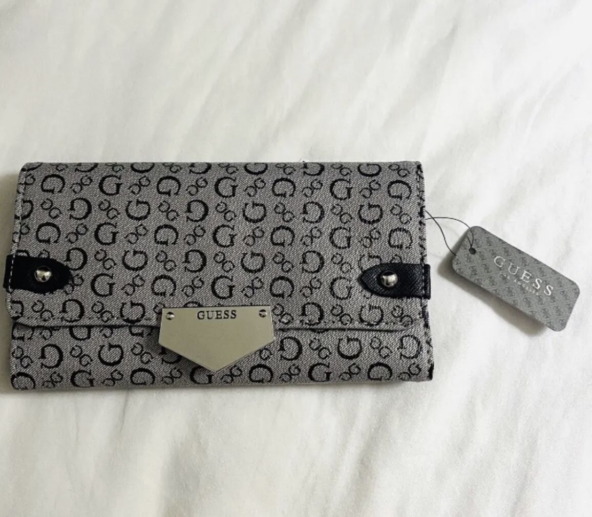 New Black Grey Guess Wallet Woman Coin Purse Clutch NWT Lathan SLG SV860151