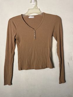 Popular 21 Ribbed Henley Long Sleeve Top