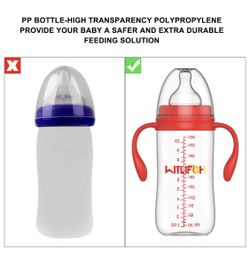6-009 Anti-Colic Baby Bottles Newborn - 6&10 OZ Baby Bottles for Girls and Boys with Handle - 2 Pack Wide Neck Bottles, Clear BPA-Free Feeding Bottle