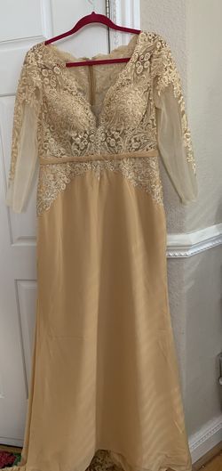 Gold Trumpet/Mermaid V Neck Sweep Train Chiffon Evening Dress