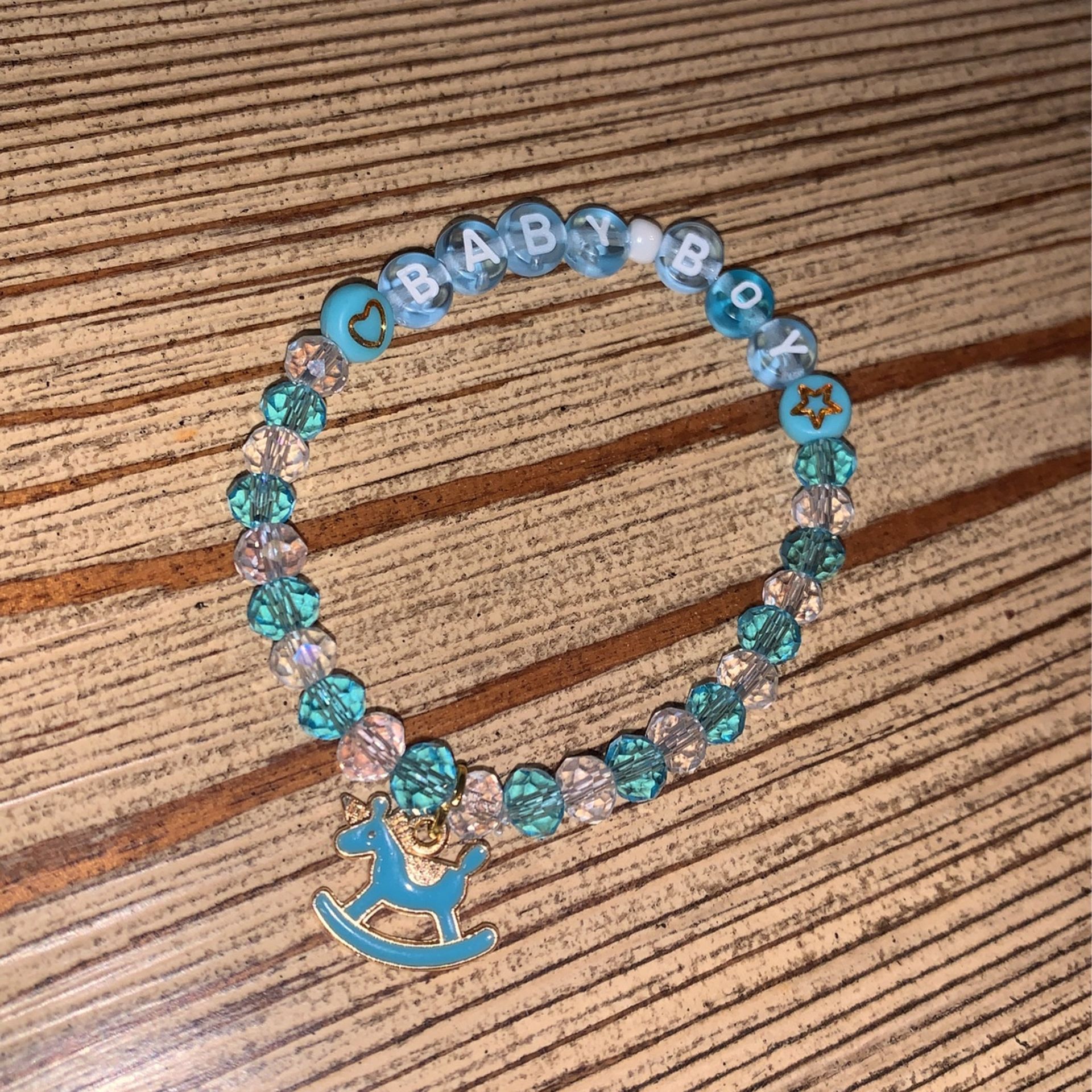 Homemade Beaded Elastic Glass Bead Baby Boy Bracelet With Charm