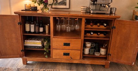 Vintage oak solid-wood sideboard with built-in wine rack