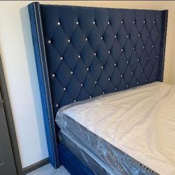 Brand New Upholstered Diamond Tufted Queen & King Size Bed Frame & Mattress 