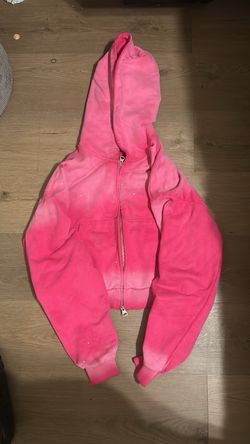 Pink Zip-Up Hoodie with Distressed Wash