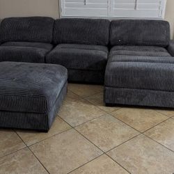 New 127x66 Corduroy Sectional Couch With Ottoman / Free Delivery