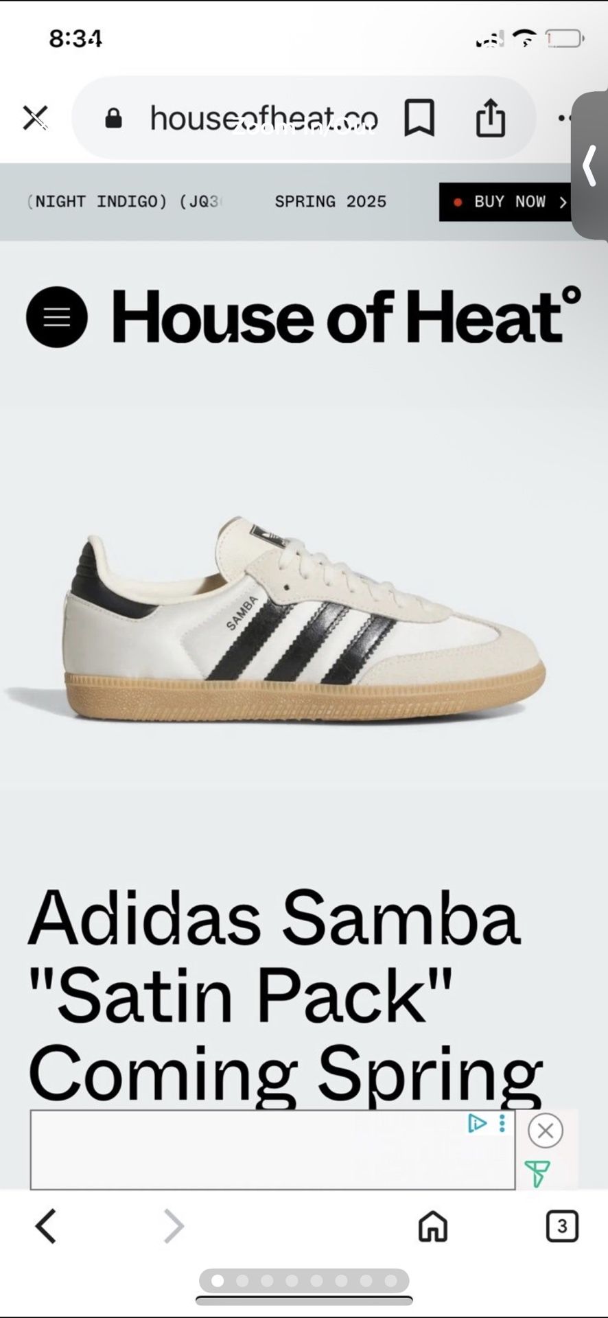Adidas Samba OG J Cream Size 5y