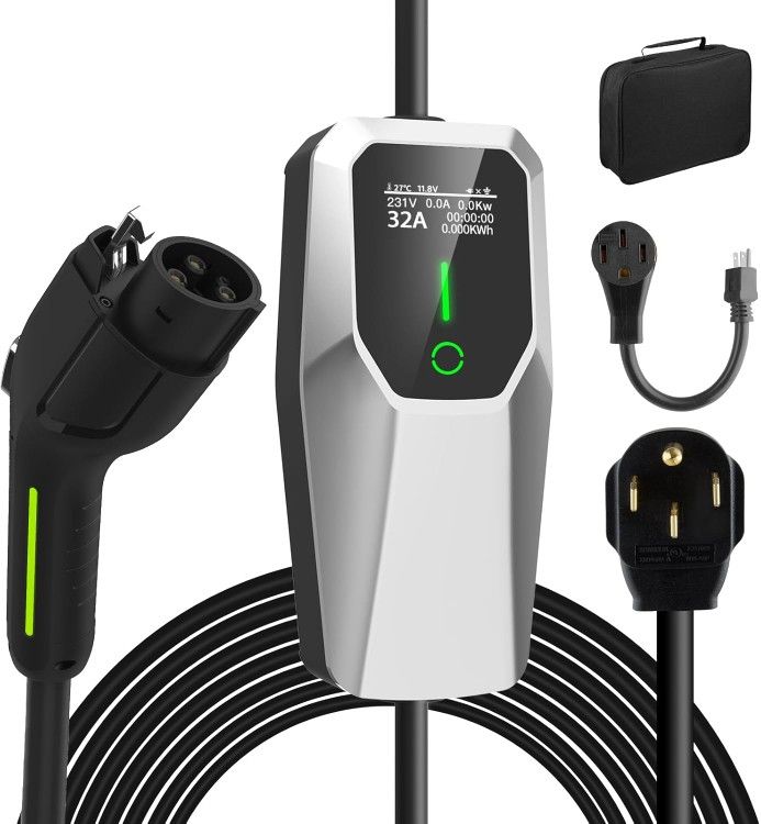 Level 1&2 EV Charger 32Amp 110V-240V with 20FT Cable, Portable Home Charger NEMA 14-50 5-15 Plug for All SAE J1772 Electric Cars