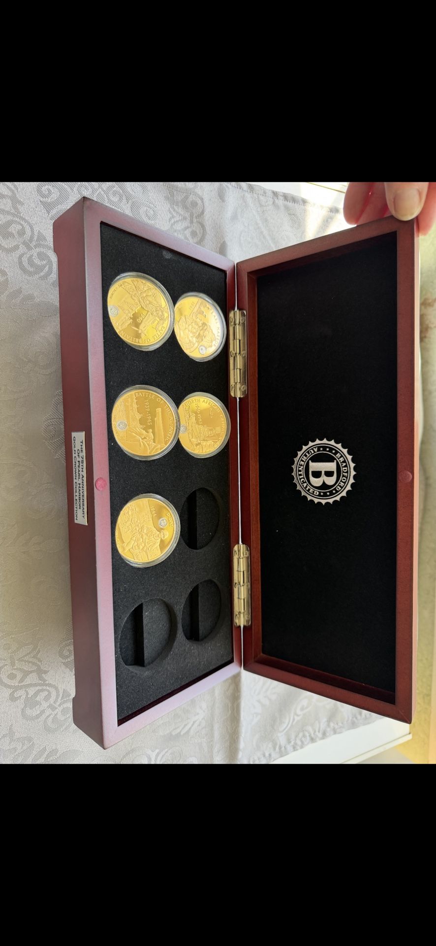 BRADFORD EXCHANGE: 75th Anniv' Pearl Harbor, 24k gold plated, 5/8