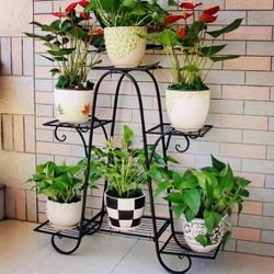 6 Tiers Metal Flower Pot Plant Stand Balcony Floor Standing Shelf
