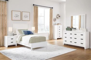 BEDROOM SET, 4 PC QUEEN BED FRAME, DRESSER, MIRROR AND NIGHTSTAND - [NEW]