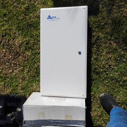 OnQ Home Theater Security Sound System Components Speakers 28-inch Metal Cabinet Enclosure Router Hubs Ethernet Coaxial Phone Lines