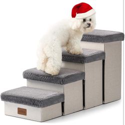 Dog Stair for Small Dogs with Storage, Foldable Pet Step with Soft Cover, Older Cat Ramp for Chair Couch Sofa, Lightweight, Durable, Comfort, 33x13x17