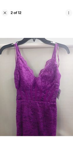 Juniors Morgan & Co. Long Lace Corset Scallop Bodice Sheath Dress size 1 Magenta