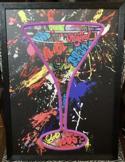 “Neon” Graffiti Martini Glass Wall Picture 17” x  22”   Light Up Sign for Pub Store Man Cave Room Martini Bar Sign for Wall Decor USB Powered