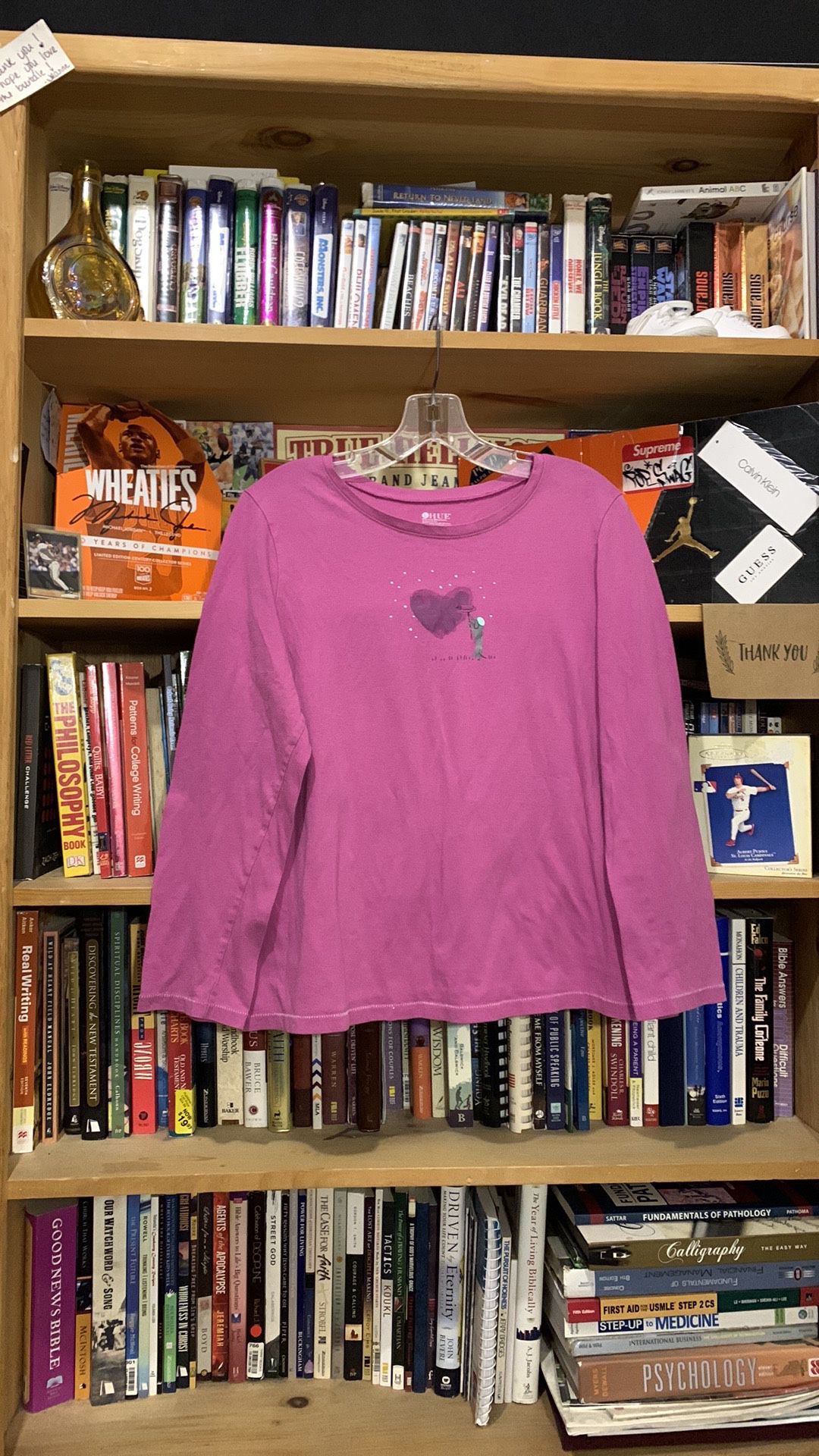 HUE-women’s violet long sleeve ‘dog painting heart/bedazzle’ graphic tee-shirt
