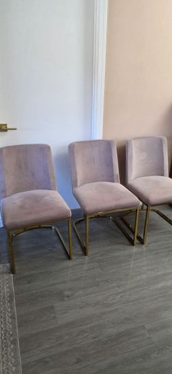 3 pink velvet dining chairs