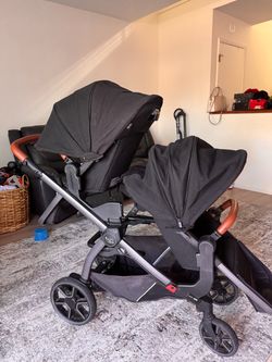 Agio z4 by Peg Perego Double Stroller Black with Tan Handles