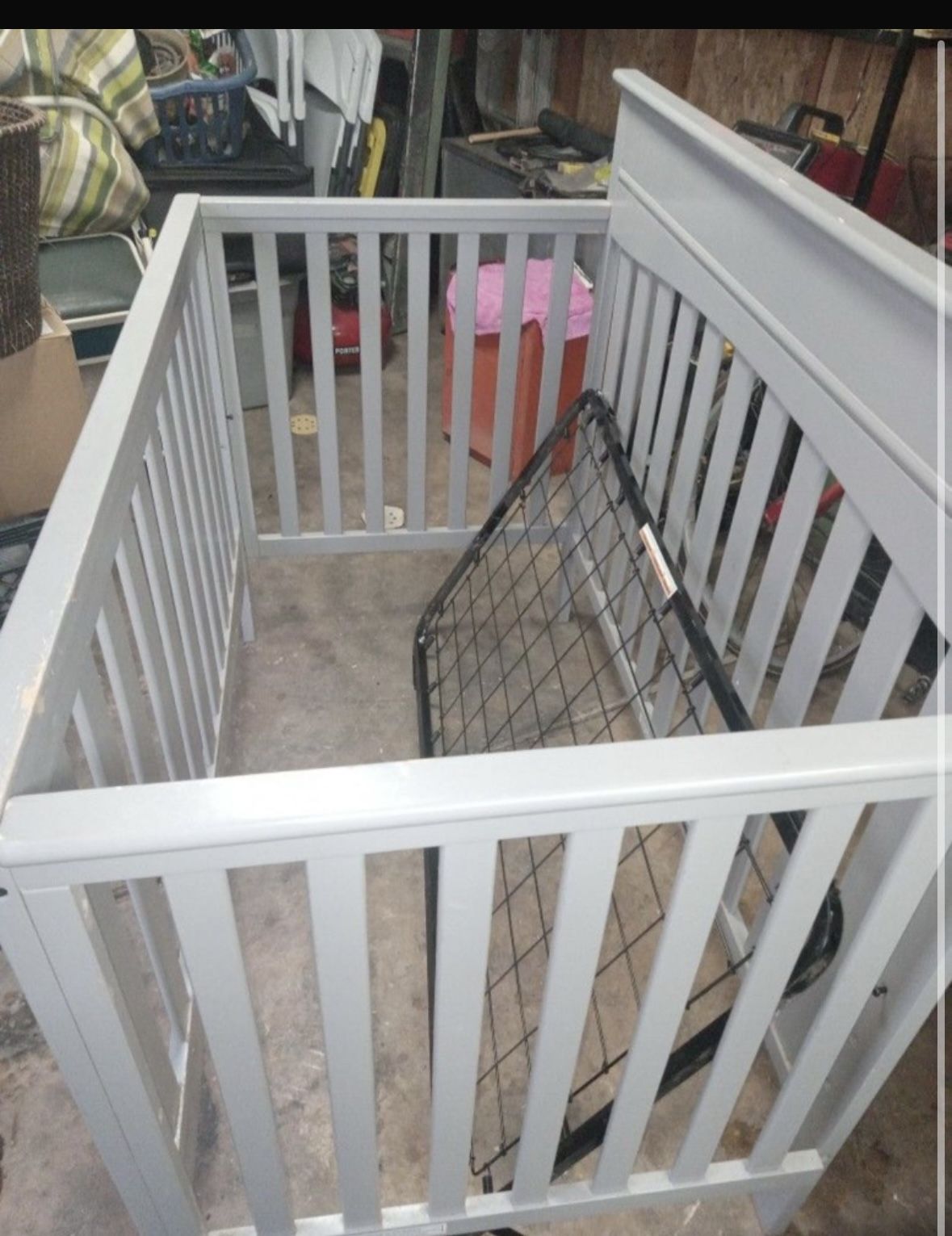 Gray Baby Crib – Sturdy with Mattress Support