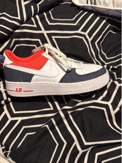 Nike Air Force 1 Low Unisex Kids Leather Lace-Up White/Blue/Orange 5Y