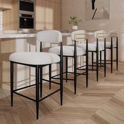 Set of 4pcs Bar Stools white Velora 4-Piece Boucle Upholstered 25.8'' Counter Stool