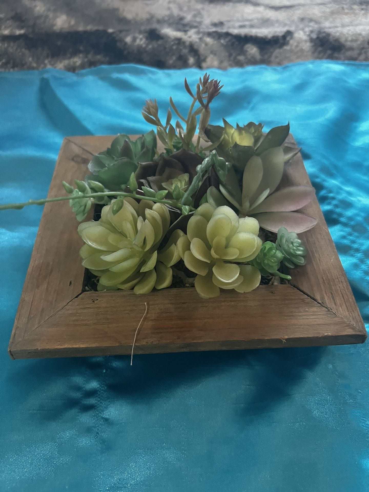 Faux Succulent Wall Decor Green Plant Wood Frame Ne
