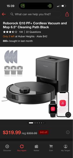Roborock Q10 PF+ cordless vacuum and mop 6.5” cleaning path black