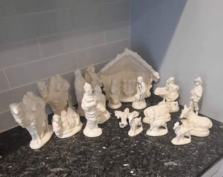 Ceramic Nativity Set Handmade Vintage Elegant Glossy All White