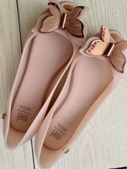 Mini Melissa Ultragirl Fly Girl Shoes in Blush Pink with Rose Gold Butterfly Detail (Size US 11 / EU 29 / BR 27)