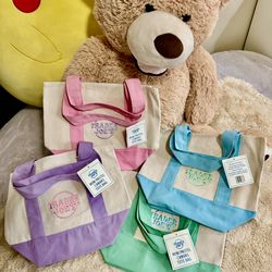 $15 ea TRADER JOE'S Mini Pastel Canvas Tote Bags