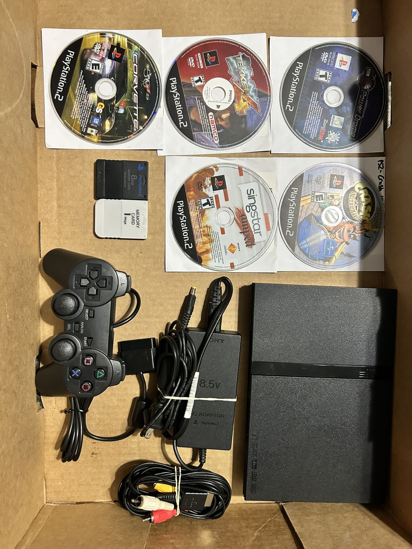 PlayStation 2 PS2 Slim Black Console 5-Game Bundle(Tested Working Good)