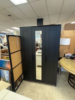 Black 3-Door Wardrobe with Mirror