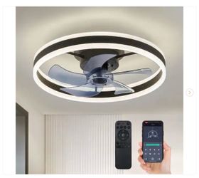 20 in. Black Low Profile Flush Mount LED with Remote and APP Smart Control Indoor Ceiling Fan - New