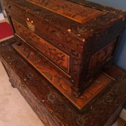 Antique Chinese hand carved chest set